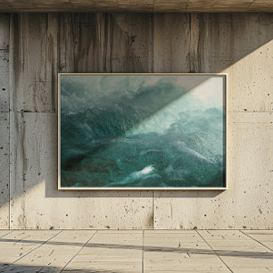 Toile Vagues océaniques Bleu clair et foncé Bulles délic