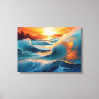 Toile Vagues océaniques sereines au lever du soleil