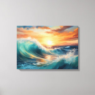 Toile Vagues océaniques sereines au lever du soleil