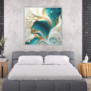 Toile Vagues opulentes Abstraites d'ivoire, d'or et de T