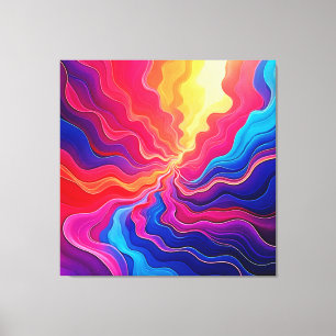 Toile Vagues Vives : Art de flux d'énergie néon abstrait