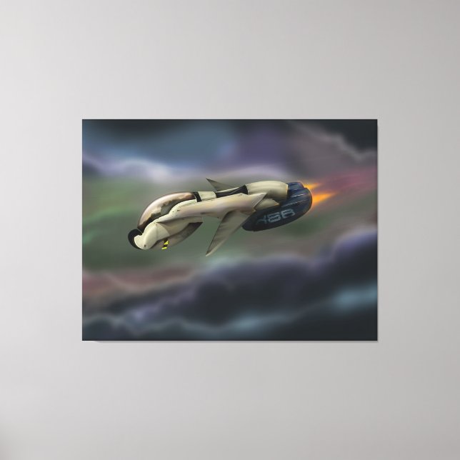 Toile Vaisseau spatial volant à travers une planète (Recto)