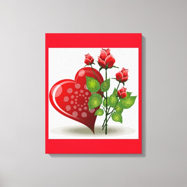 TOILE VALENTINE COEUR ROUGE ET ROSES ROUGES (Recto)