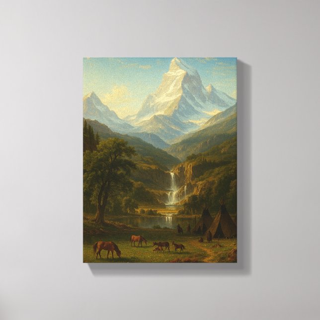 Toile Vallée paisible avec chevaux et cascade (Recto)