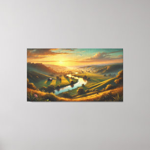 Toile Vallée sereine du coucher du soleil – Panorama tra