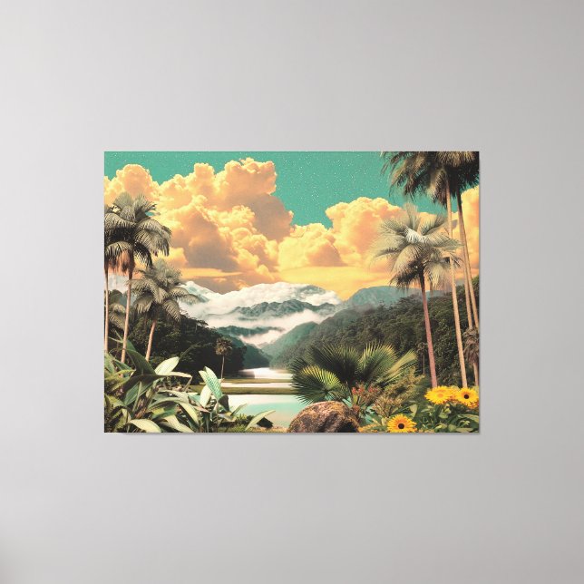 Toile Vallée Tropicale Surréaliste Avec Palmiers (Recto)
