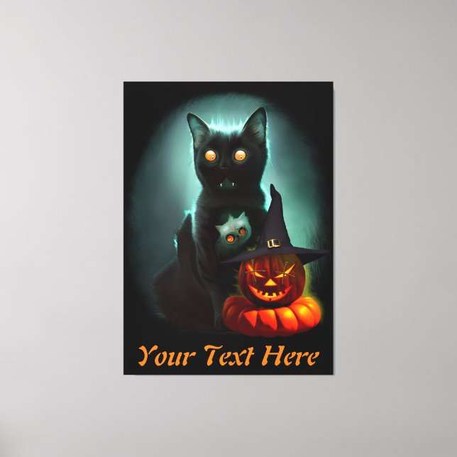 Toile Vampire Chat et Assistant Citrouille Halloween Sur (Recto)
