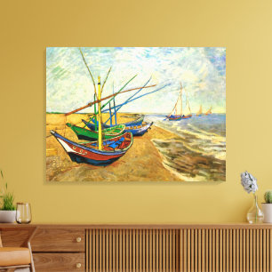 Toile Van Gogh Bateaux de pêche sur la plage à Saintes-M