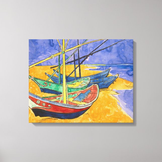 Toile Van Gogh Bateaux Plage impressionniste (Recto)