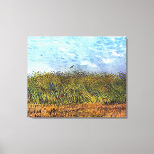Toile Van Gogh : Le champ de blé avec des pavots et Lark