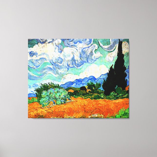 Toile Van Gogh peinture, Wheatfield avec Cypress Tree (Recto)