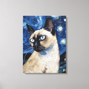 Toile Van Gogh Starry Chat de nuit Siamese Dream