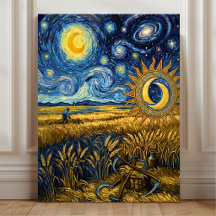 Van Gogh Style Starry Harvest Wheat Field Poster