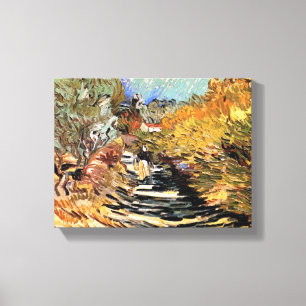Toile Van Gogh - Une route à Saint-Rémy avec personnage