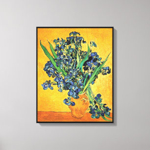 Toile Van Gogh - Vase avec Irises Arrière - plan jaune