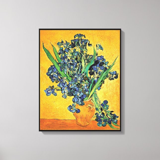Toile Van Gogh - Vase avec Irises Arrière - plan jaune (Recto)