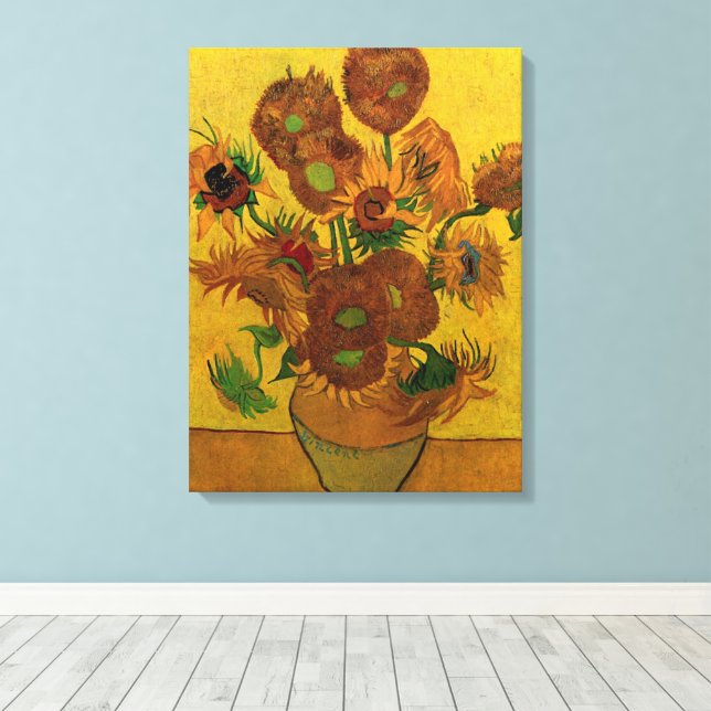 Toile Vase avec 15 tournesols Vincent van Gogh (Insitu (Plancher de Bois))