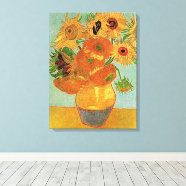 Toile Vase avec douze tournesols par Vincent van Gogh (Insitu (Plancher de Bois))