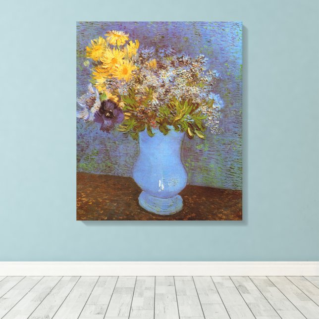 Toile Vase avec lilas et marguerites de Vincent van Gogh (Insitu (Plancher de Bois))