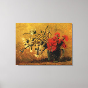 Toile Vase avec oeillets rouges et blancs