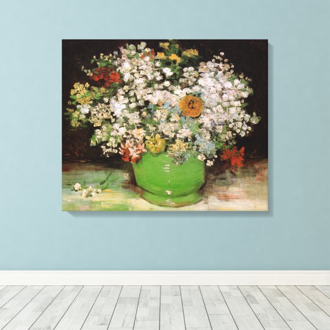 Toile Vase avec Zinnia Flowers par Vincent van Gogh (Insitu (Plancher de Bois))