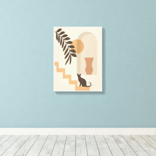 Toile Vase Chat Feuille d'escalier, Art Géométrique Abst