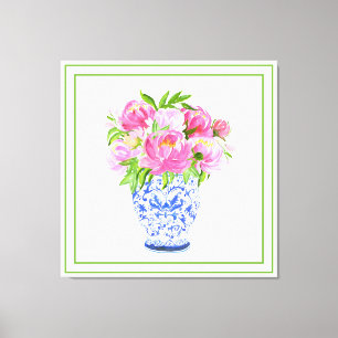 Toile Vase de chinoiserie aux pivoines roses avec bordur