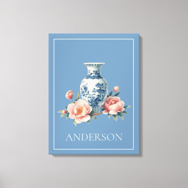 Toile Vase de chinoiserie bleu clair Floral  (Recto)