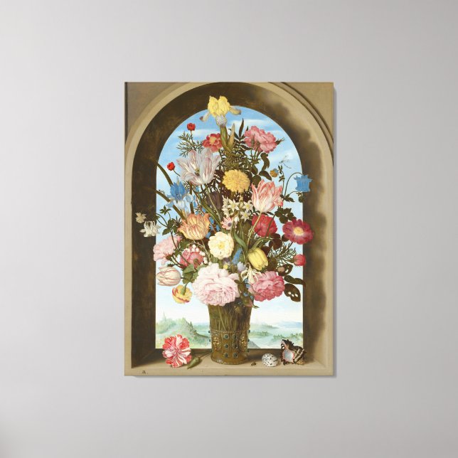Toile Vase de fleurs dans une fenêtre, c.1618 (Recto)