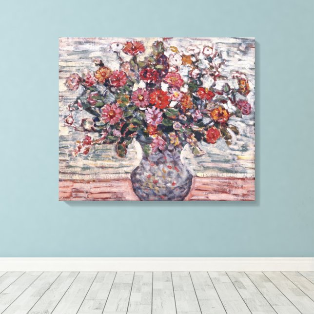 Toile Vase de fleurs, Zinnias de Maurice Prendergast (Insitu (Plancher de Bois))