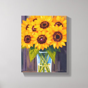 Toile Vase de tournesol Bouquet de fleurs jaunes Aquar