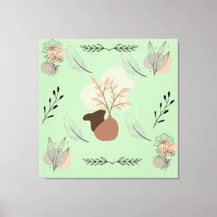 Toile Vase minimaliste, plumes et art floral boho-
