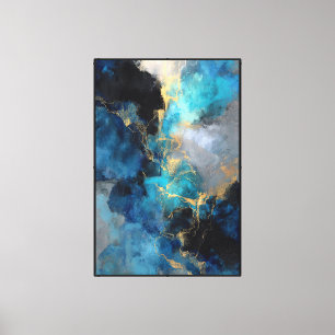 Toile Veines Cosmiques : Abstrait Bleu et Or