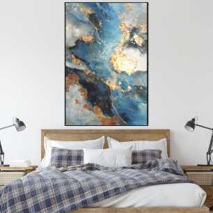 Toile Veines de minuit : Marbre bleu et or abstrait sur
