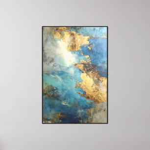 Toile Veines de Turquoise : Abstrait Bleu & Or