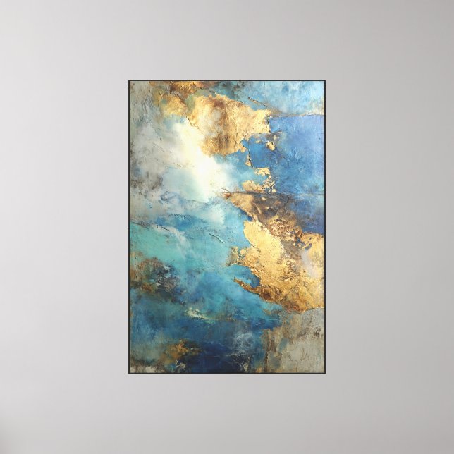 Toile Veines de Turquoise : Abstrait Bleu & Or (Recto)