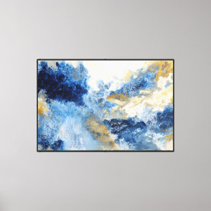 Toile Veines d'Océan : Art Abstrait au Fluide Bleu et Or