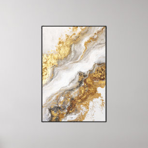Toile Veines minérales dorées et grises sur marbre blanc