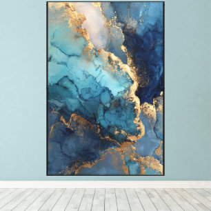 Toile Veines sarcelles : Abstrait de marbre bleu et or