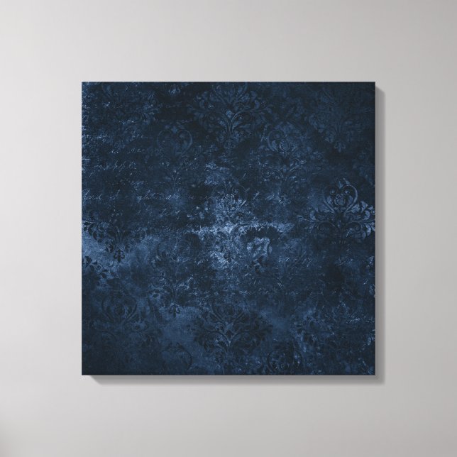 Toile Velvety Navy Damask | Bleu foncé Grunge Baroque (Recto)
