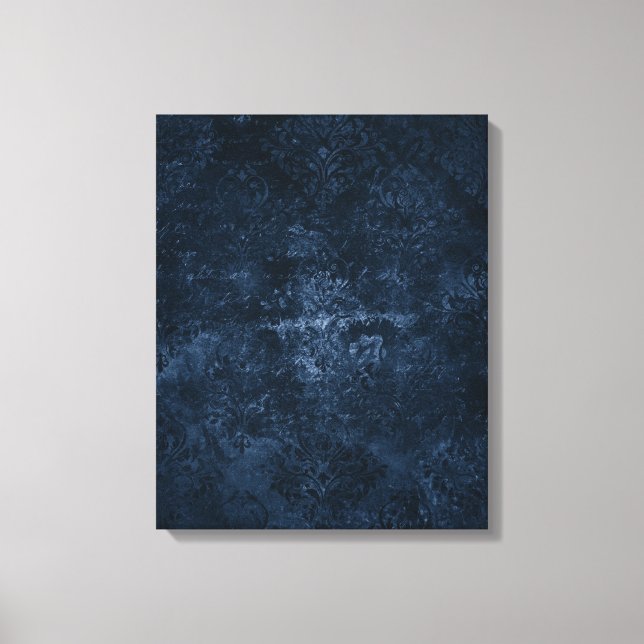 Toile Velvety Navy Damask | Bleu foncé Grunge Baroque (Recto)
