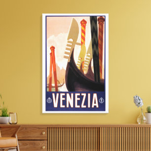 Toile Venezia, Venise, Italie Gondoles Art de voyage vin