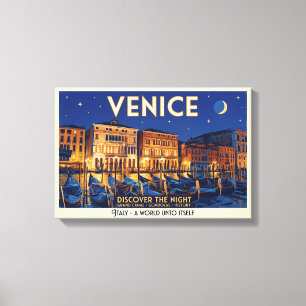 Toile Venise la nuit Grand Canal Gondoles Art