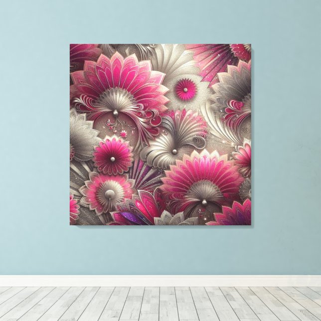 Toile Ventilateurs Art nouveau rose et argent (Insitu (Plancher de Bois))