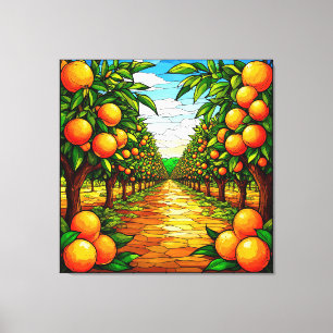 Toile Verger d'orange vibrant sous un ciel bleu vif