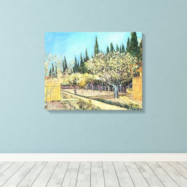 Toile Verger en fleurs de Van Gogh, bordé de cyprès (Insitu (Plancher de Bois))