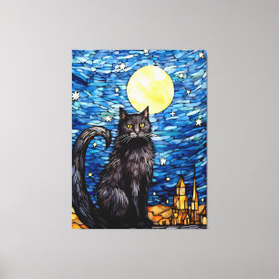 Toile Verre tendu Chat noir Starry nuit