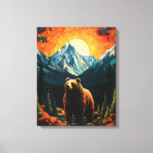 Toile Verre tendu Faune Montagne Ours couché de soleil
