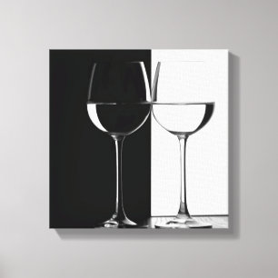 Toile verres à vin noir et blanc motif mur