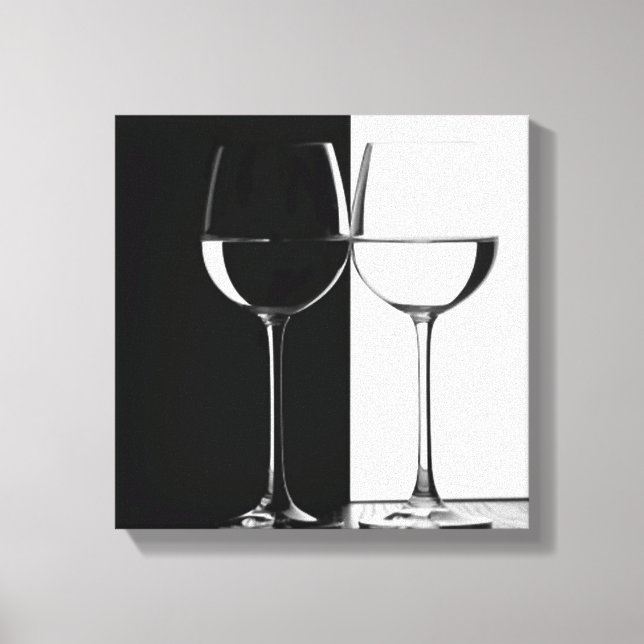 Toile verres à vin noir et blanc motif mur (Recto)